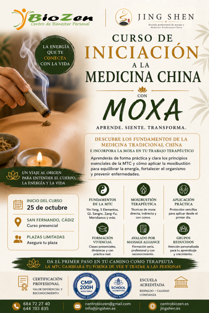 Cartel del curso de iniciacion a Medicina Tradicional China con moxa en San Fernando Cadiz