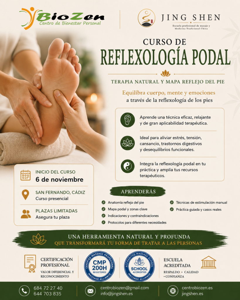 Cartel del curso de reflexologia podal en San Fernando Cadiz
